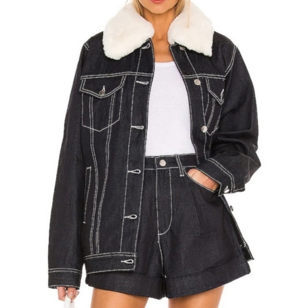 WeWoreWhat Indigo Boyfriend Jacket with Faux Fur